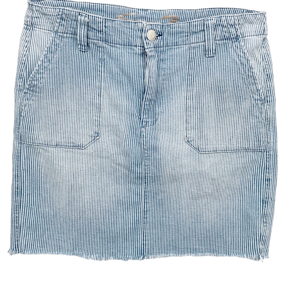 Seven 7 Womens Hickory Stripe Denim Mini Skirt Blue White Raw Hem Size‎ 10